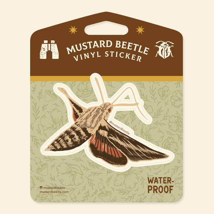 White Lined Sphinx Moth 3" Vinyl Sticker for wholesale by Mustard Beetle