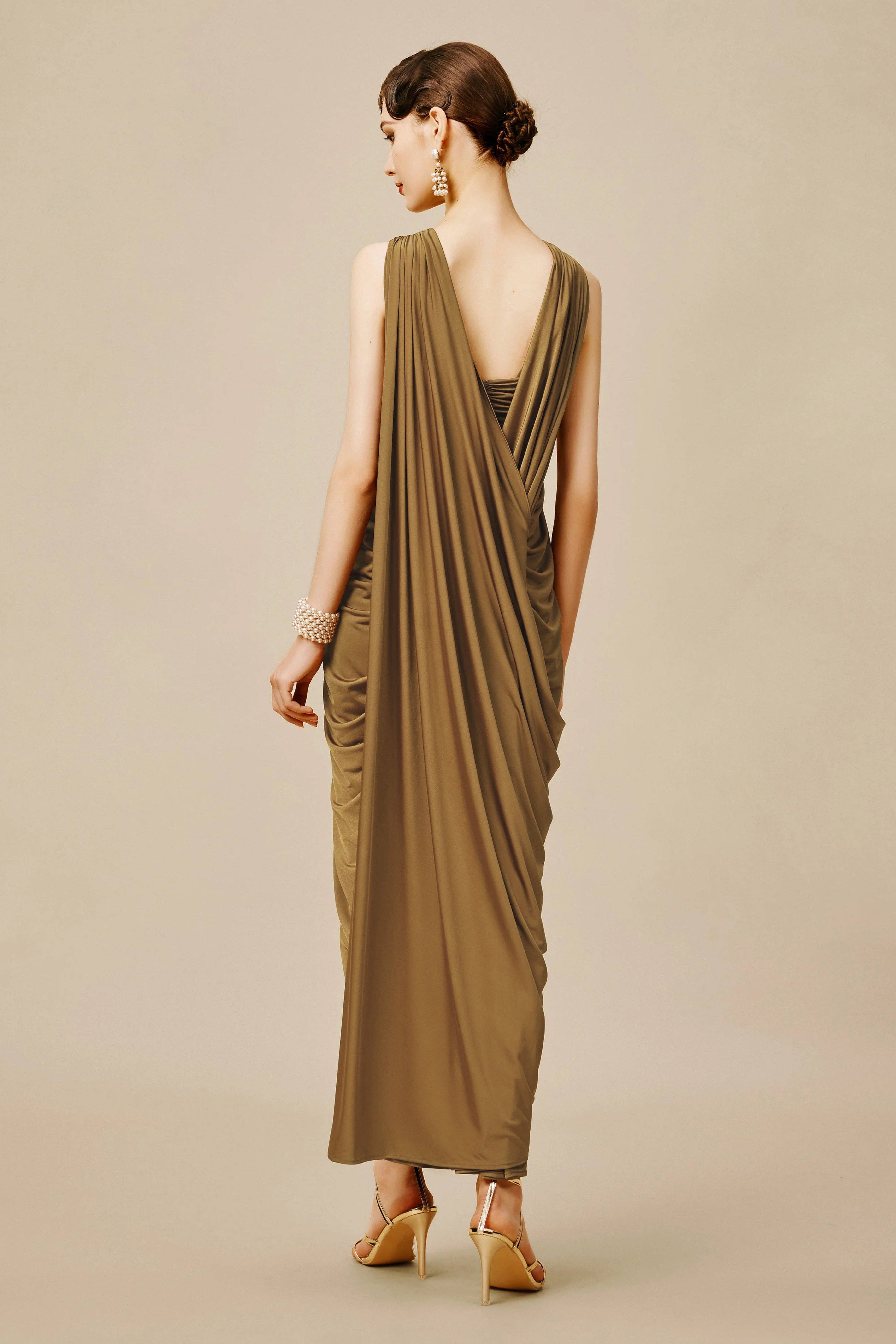 Golden Brown The Story of an Awakening Crisscross-Draped Evening Gown for wholesale on Faire3