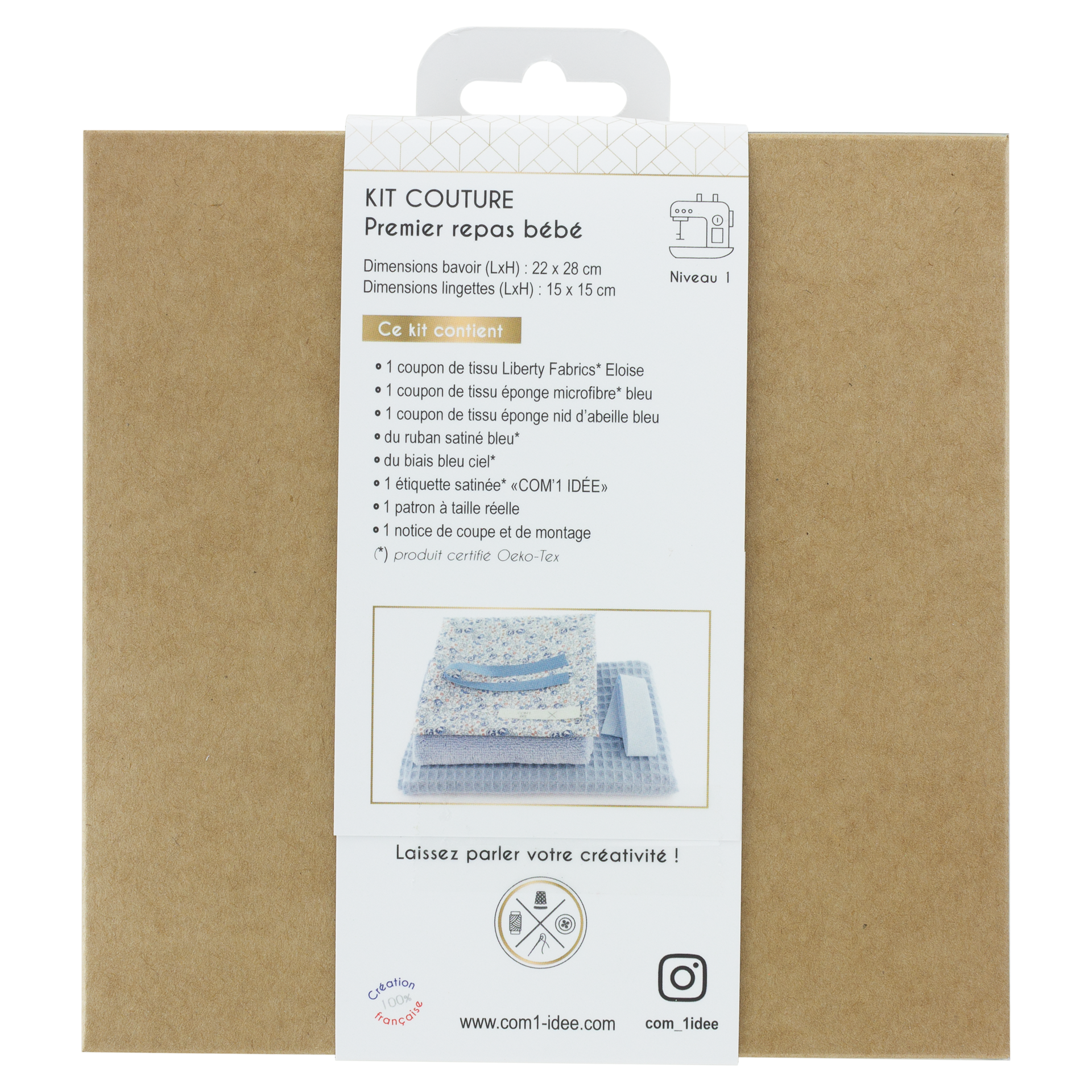 Com'1 Idée – wholesale Sömnadskit – Symonsterrygsäck för babys första måltid | Blå1