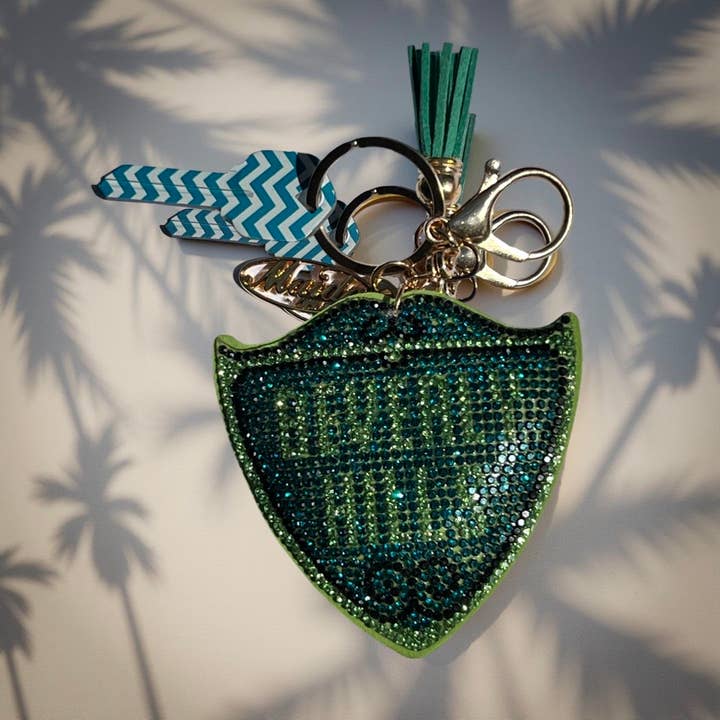 PORTE-CLÉS STRASS BEVERLY HILLS EXCLUSIF Vert Z/Péridot pour la vente par Maida Designs