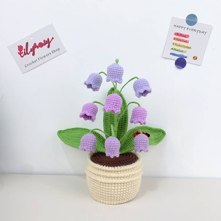 Lilyrosy(Duty free) - Wholesale Artificial Flowers - Crochet Lily of the Valley Pots, Handmade home decor