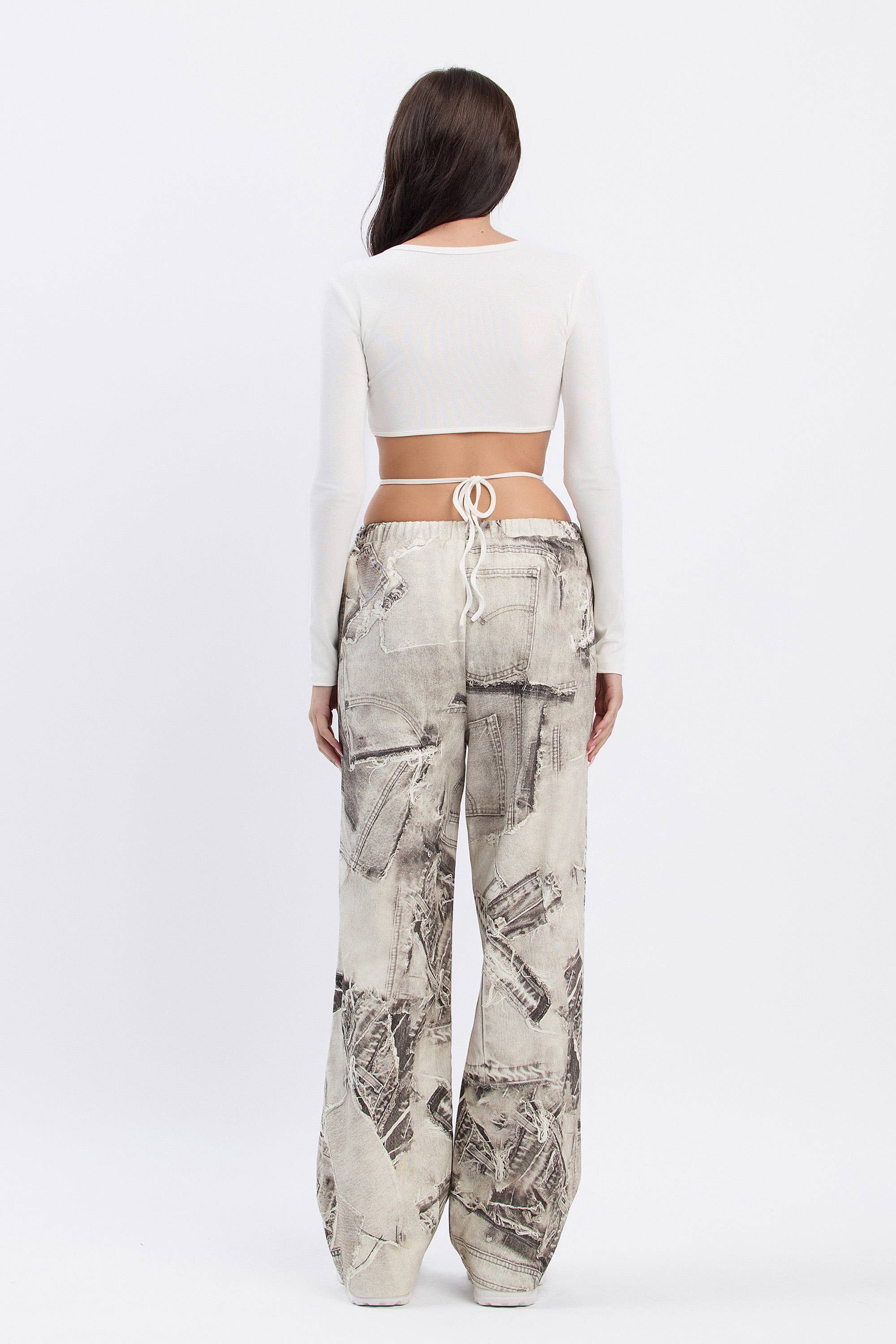 No Vacancy - Wholesale Pants - Women's - Denim print wide legged pants w/ drawstring13