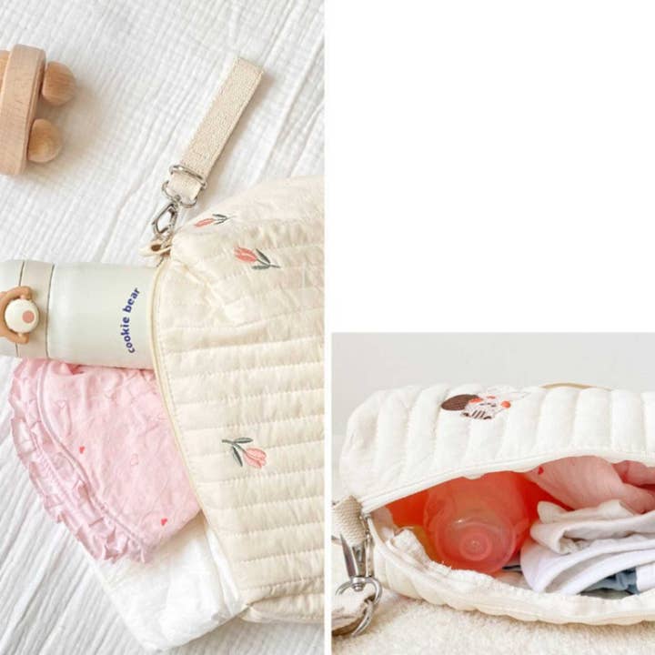 Mansa Bois - Wholesale Diaper Bag - Baby - Cute Pink Amapola Embroidery Necessaire