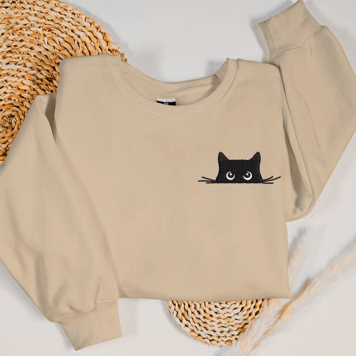 Merchemy - Wholesale Sweatshirt - Women's - Cat Embroidered Retro Sweater Cat Lover Gift Sweatshirt
