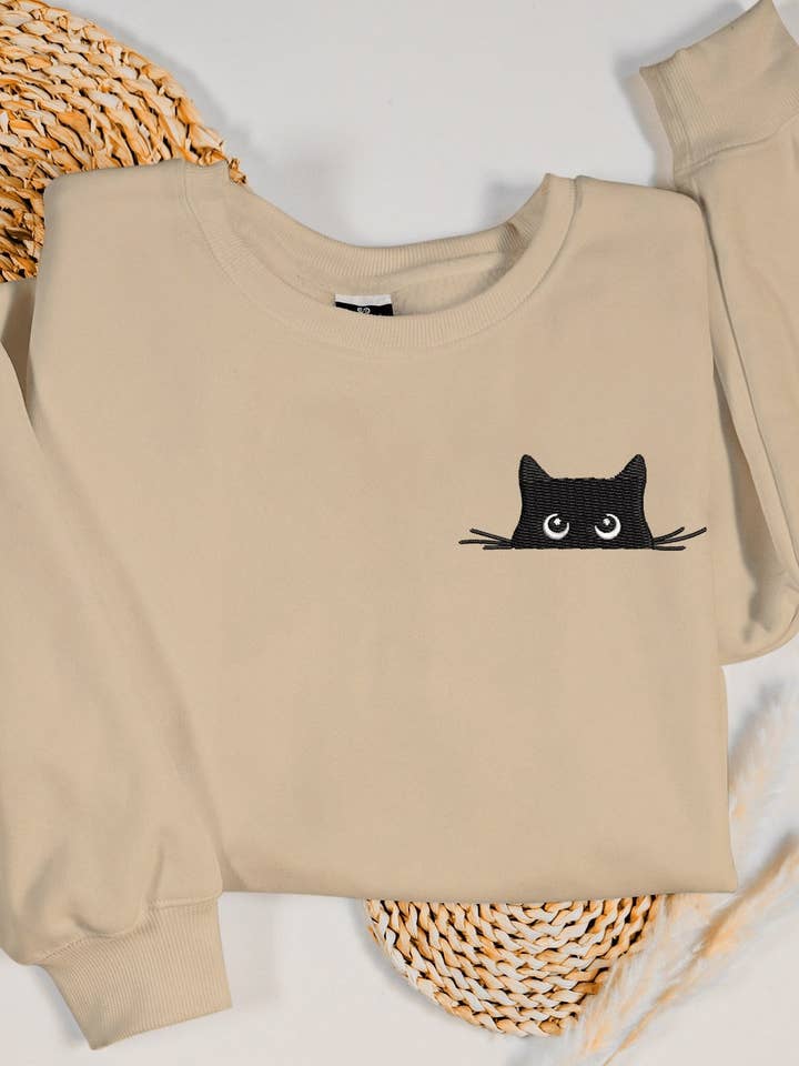Cat Embroidered Retro Sweater Cat Lover Gift Sweatshirt and other Purchase Wholesale cat sweater. Free Returns & Net 60 Terms on Faire trending on Faire.