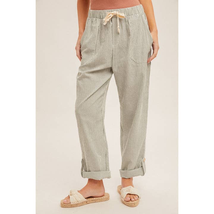 Rolled Hem Stripe Elastic Waist Pants Casual and Trendy for wholesale by Apolline