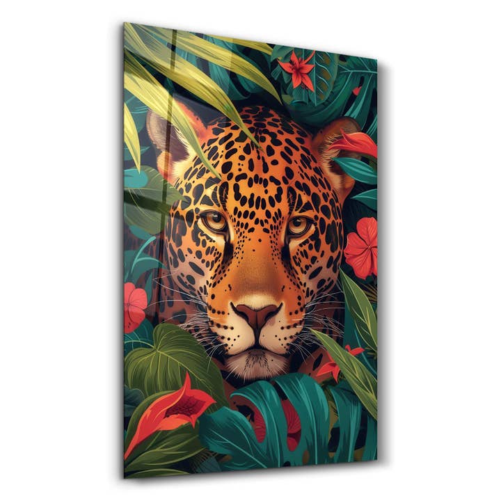 Leopardo e Fiori Tropicali - Arte Murale in Vetro per la vendita all'ingrosso da parte di Artdesigna KG