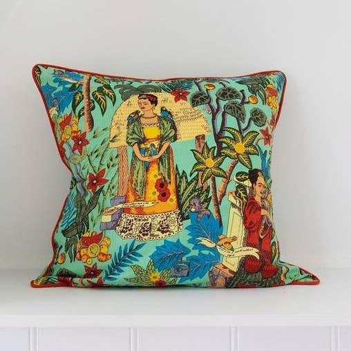 Mexikanischer Baumwollkissenbezug - Frida Grün für den Großhandel von Glamthread