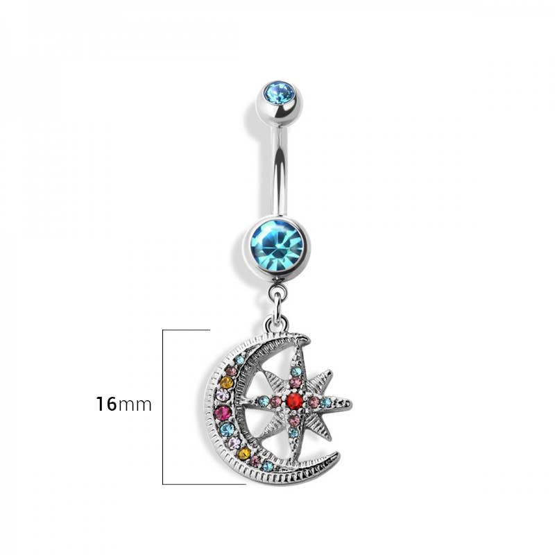 CRAVE - Venta al por mayor Piercings para ombligo - PIERCING PARA OMBLIGO DE ACERO QUIRÚRGICO 316L CON DISEÑO DE LUNA Y ESTRELLA3