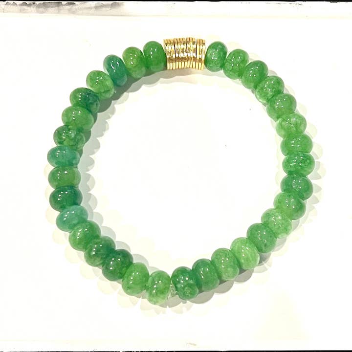 GentrybyJenna - Wholesale Beaded Bracelet - Gemstone Bead Stretch Bracelet Kelly Green Dyed Jade Brass