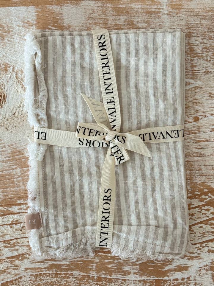 Guardanapos de Linho com Riscas Bege Natural - conjunto de 4 por atacado de Ellenvale Trade