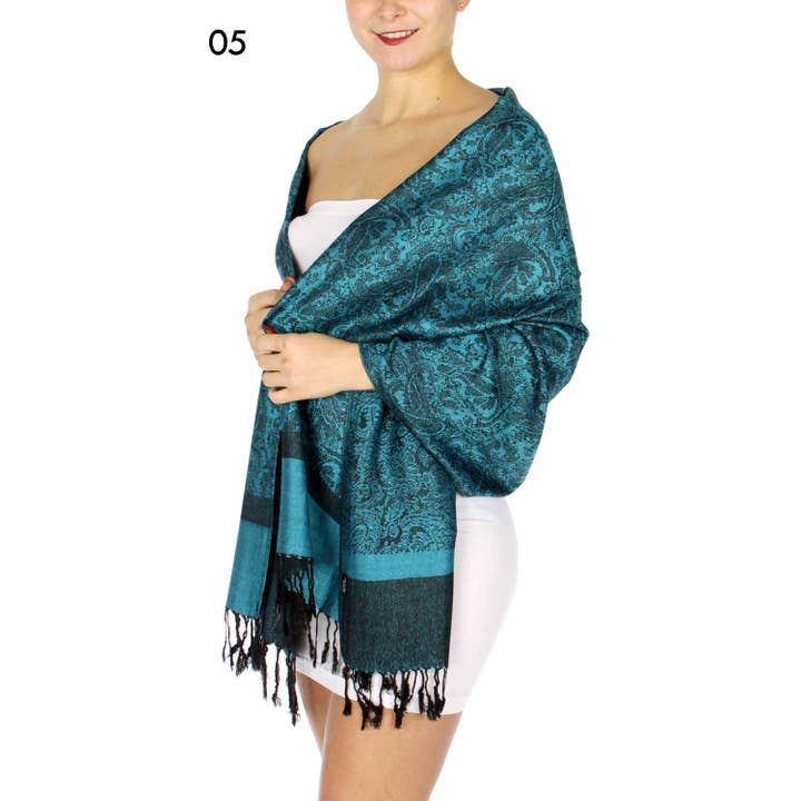 SERENITA – Großhandel Schal – Damen – Jacquard Paisley Pashmina Schal Wendbarer Stola-Wickel10