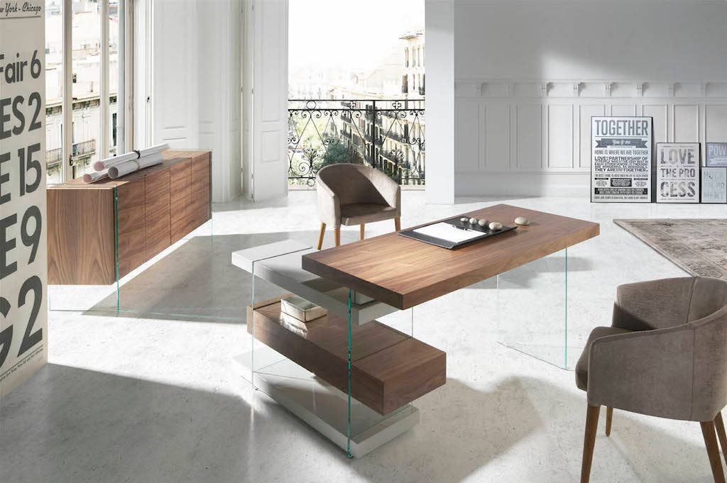 ANGEL CERDA – wholesale Desk set – Desk with top and chest of drawers in walnut veneer3