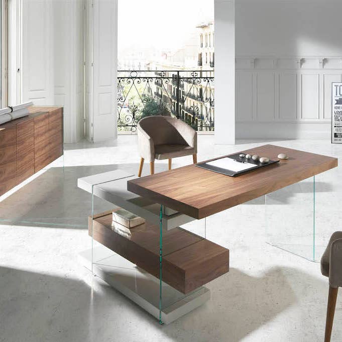 ANGEL CERDA - Vente Assortiment pour bureau - Bureau avec plateau et caisson à tiroirs en placage noyer3
