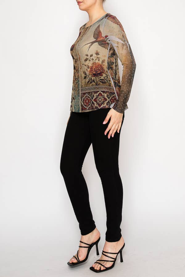 PÁSSARO VINTAGE Top de Malha Transparente com Manga Comprida Brilhante – 4847TP VINT BIRD para venda a revendedores na Faire3