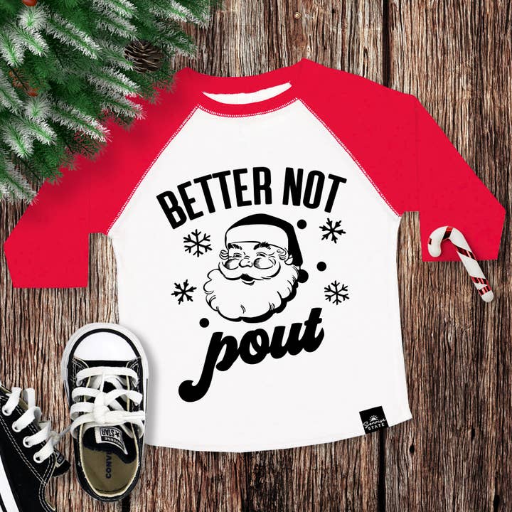 T-shirt de baseball de Noël Better Not Pout Santa Claus pour garçon pour la vente par Sonrise State