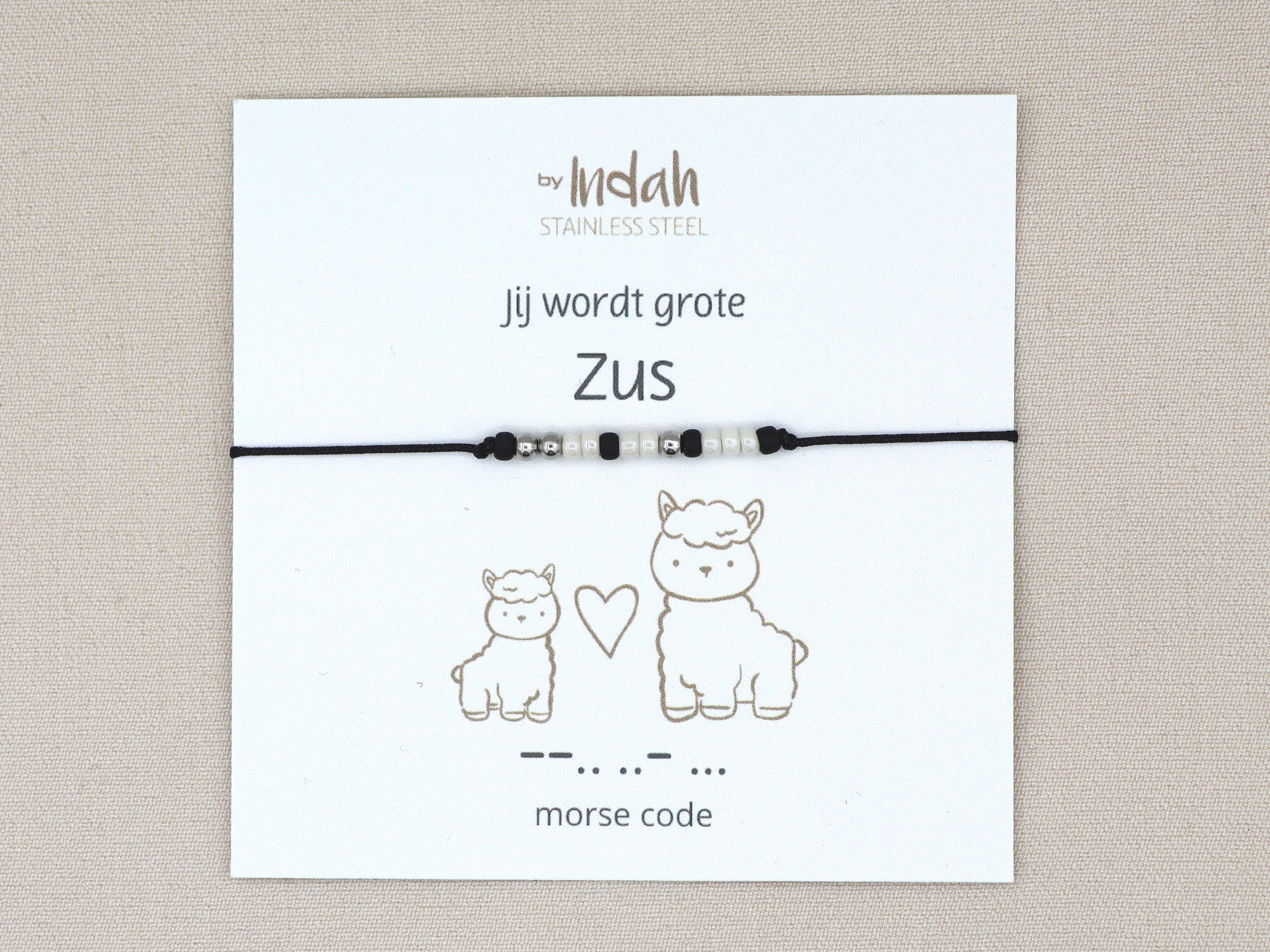 by Indah – wholesale Beaded bracelet – Kids – Jij wordt grote zus morse code bracelet– stainless steel1