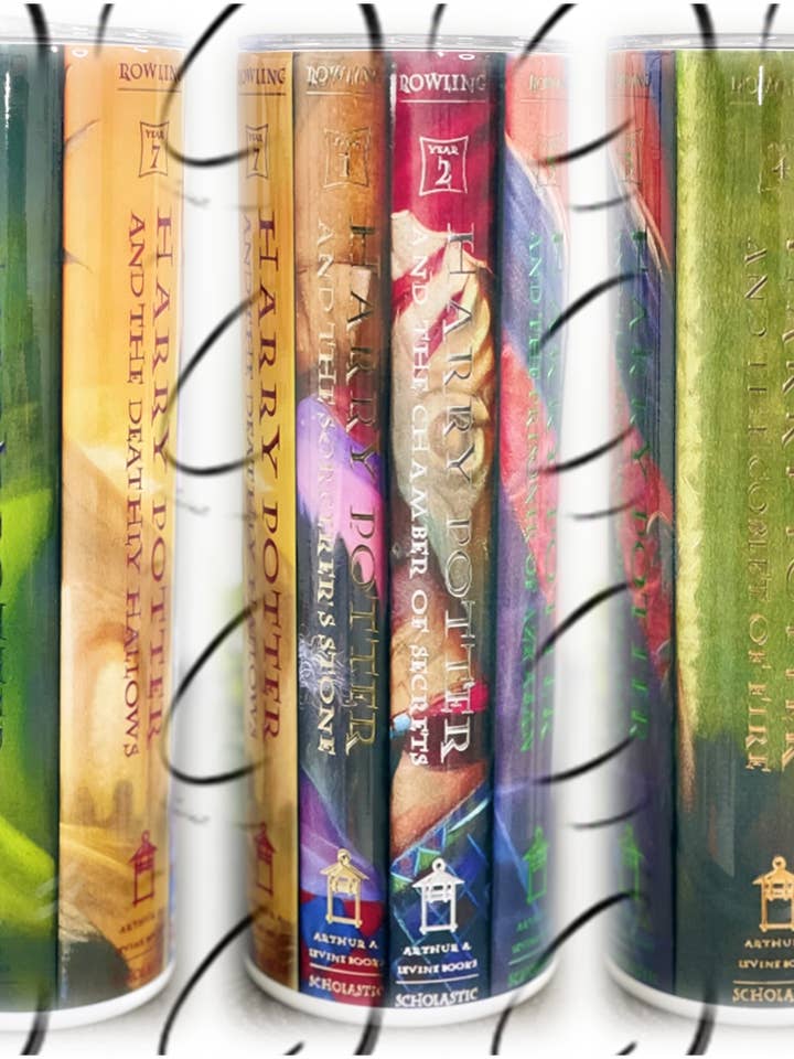 Wizarding Book Spines 20oz Skinny Tumbler for wholesale by CMD Wholesale