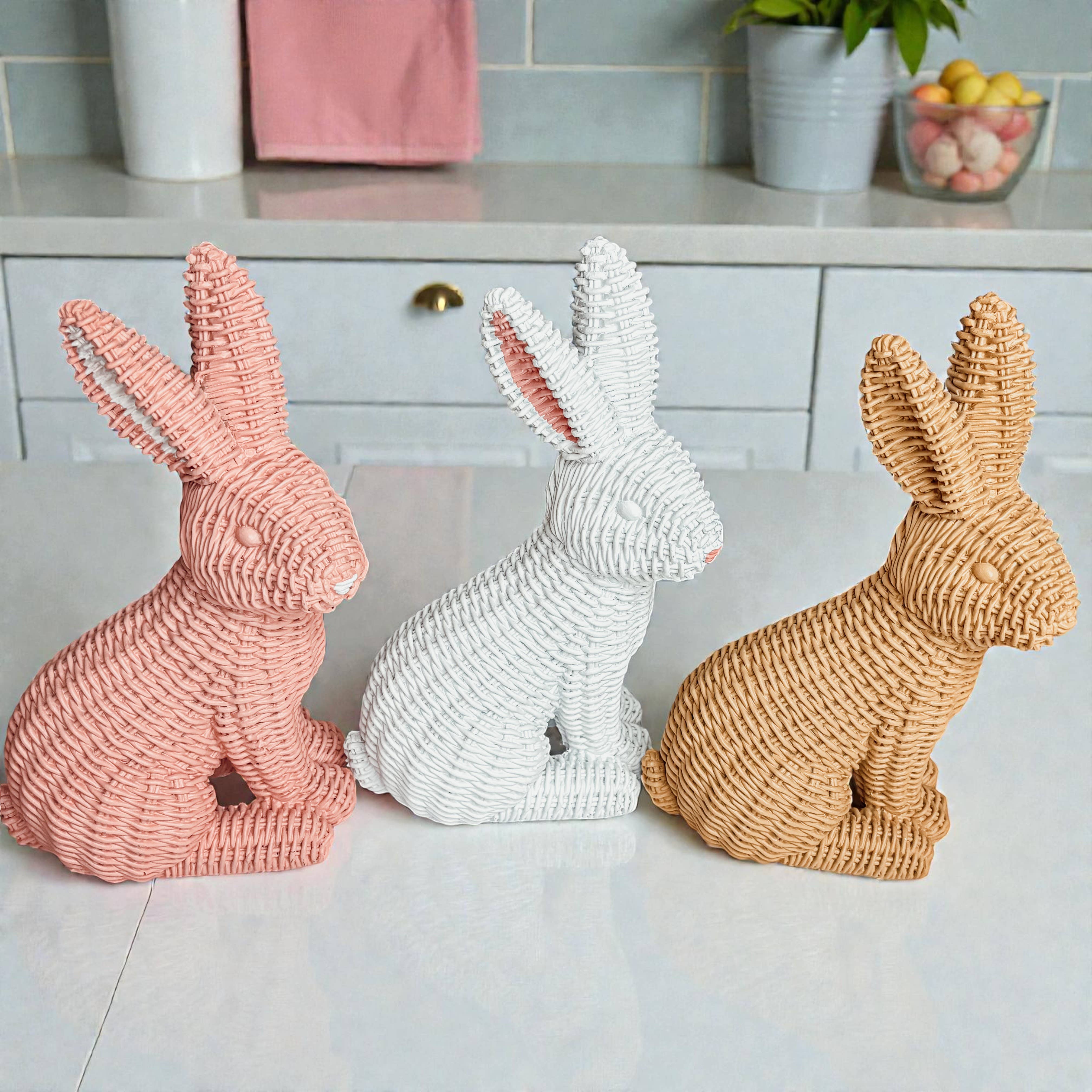 Gia Roma - Wholesale Sculpture - Easter Farmhouse Home Decor, Resin Bunny Figurine Rattan 39