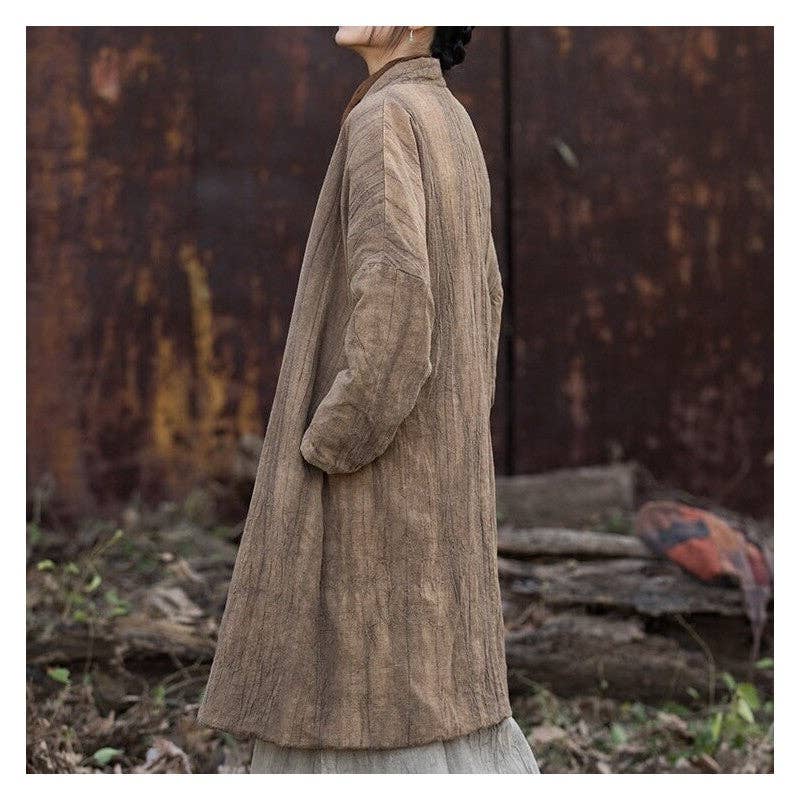 Sheer Trend – Großhandel Mantel - Damen – Langer, verdickter Baumwollmantel im Vintage-Stil7