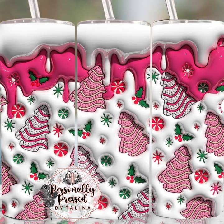 3D Pink Christmas Cakes Tumbler for wholesale by Personally Pressed Boutique