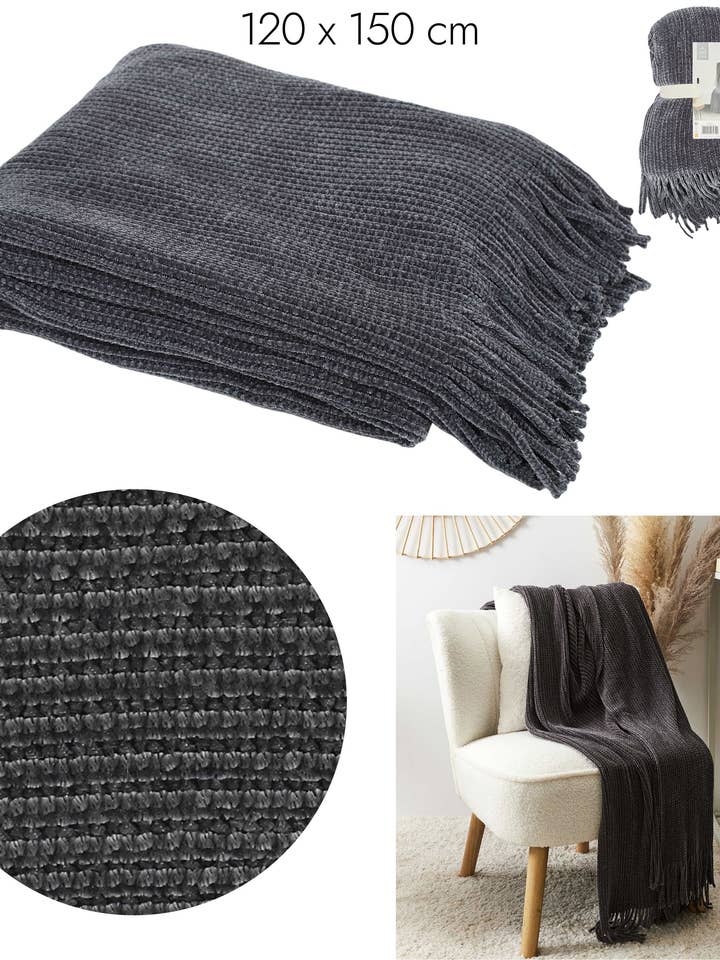 Flanell-Decke Fransen 125X150Cm Grau für den Großhandel von Sfeerpunt