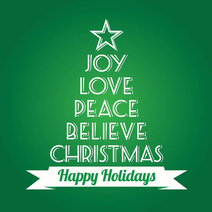 White Words Christmas Tree Greeting Cards for wholesale by Swan River Studios