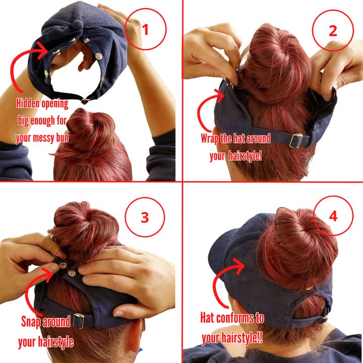 Red Sprite Hats - Wholesale Baseball cap – Women's - Hidden Messy Bun Baseball Cap 1.0, High Ponytail Hat25