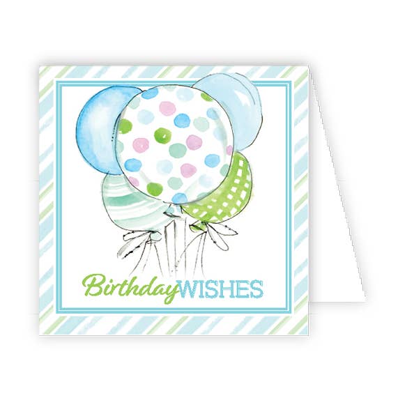 Birthday Wishes Blue and Green Balloons Enclosure Card for wholesale by RosanneBeck Collections