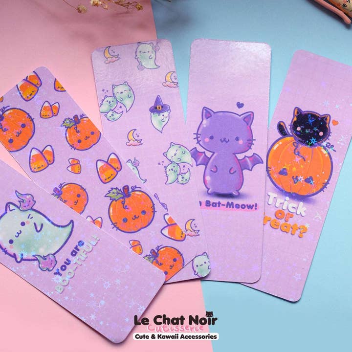 Marque-page holographique Halloween chat pour la vente par Nekojima Studios