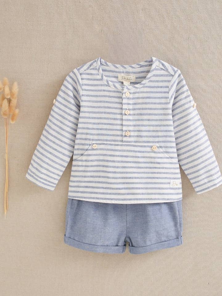 Baby boy set with white and blue stripes for wholesale by Dadati