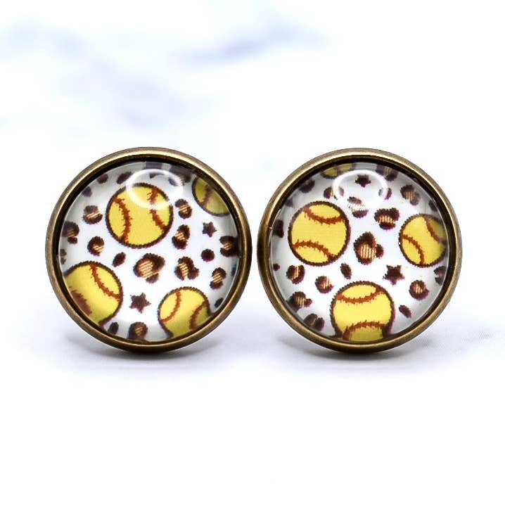 Softball Leopard Photo Stud Earrings for wholesale by Daydreamer Designs