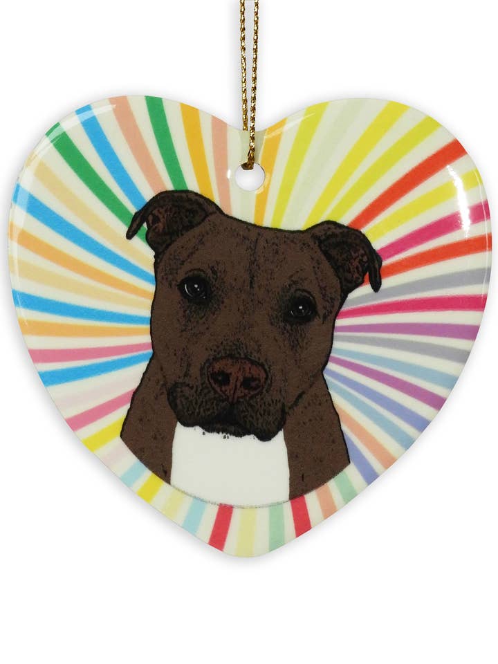 Pitbull Brindle Keramisk Hjerte Ornament for engroshandel hos Sabyloo