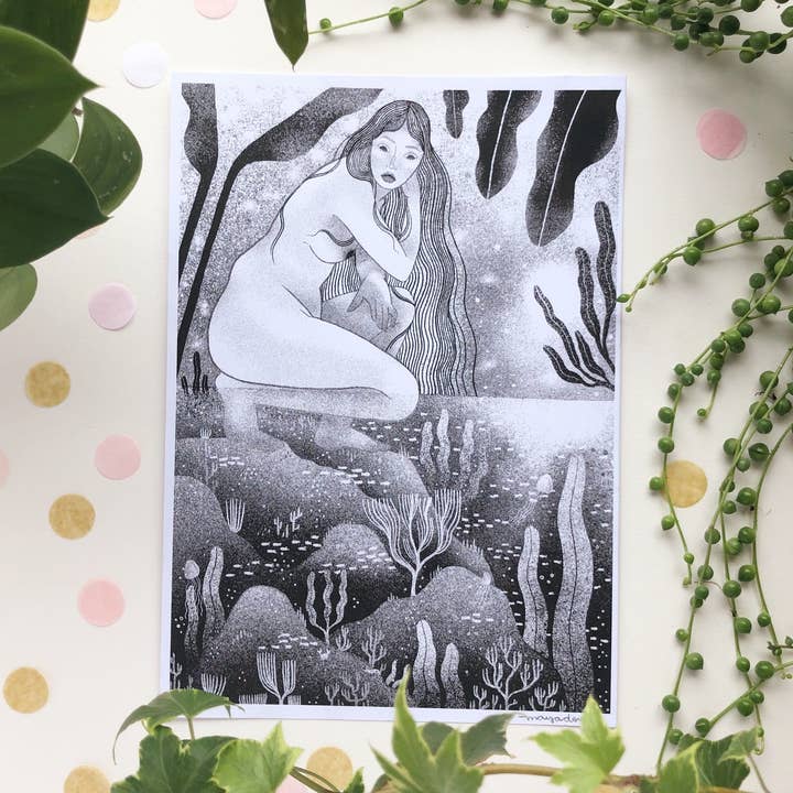 Clio: Lady In Water I A5 Riso Print for wholesale by Uschie