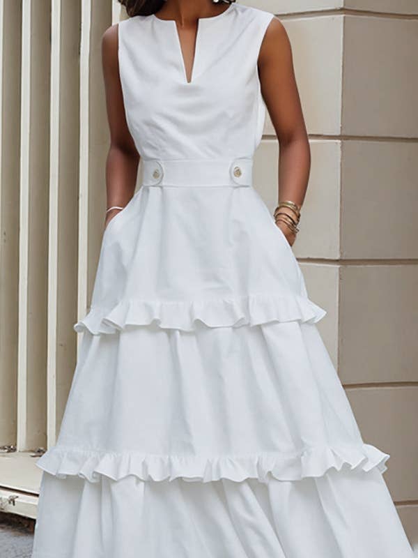 UZ Wholesale Store - Wholesale Dress - Women's - High Waist Pleated V-Neck Pocket Maxi Dress3