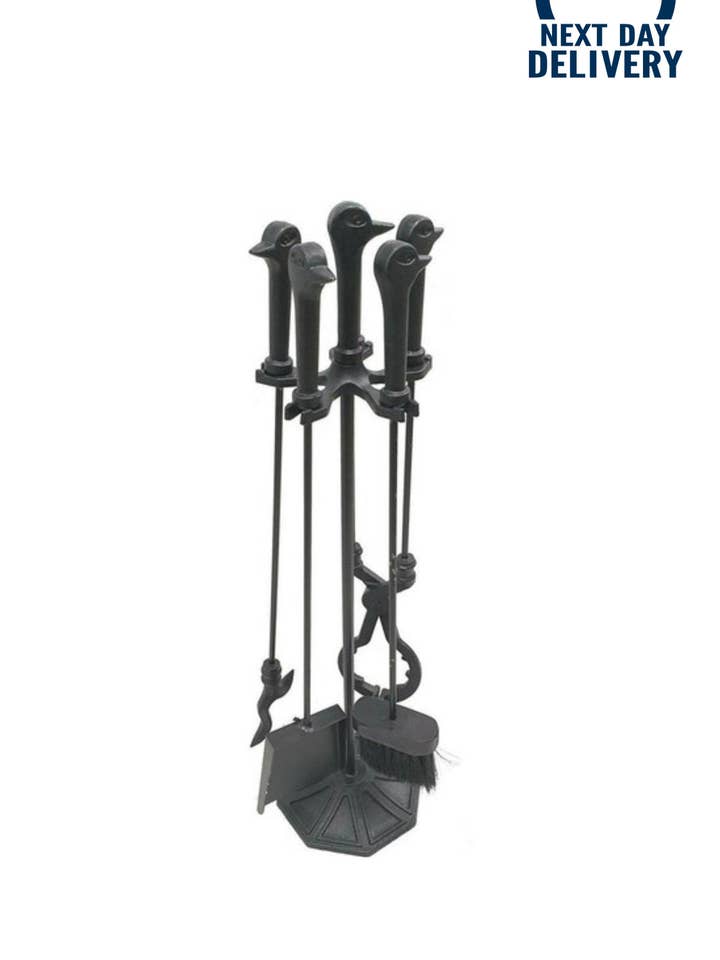 5 Pcs Fireplace Tools Sets Black Handle Wrought Iron Large Fire Tool Set , Fireplace Tongs Set, Duck Head Fireplace Accessories for wholesale by blackseametalworks