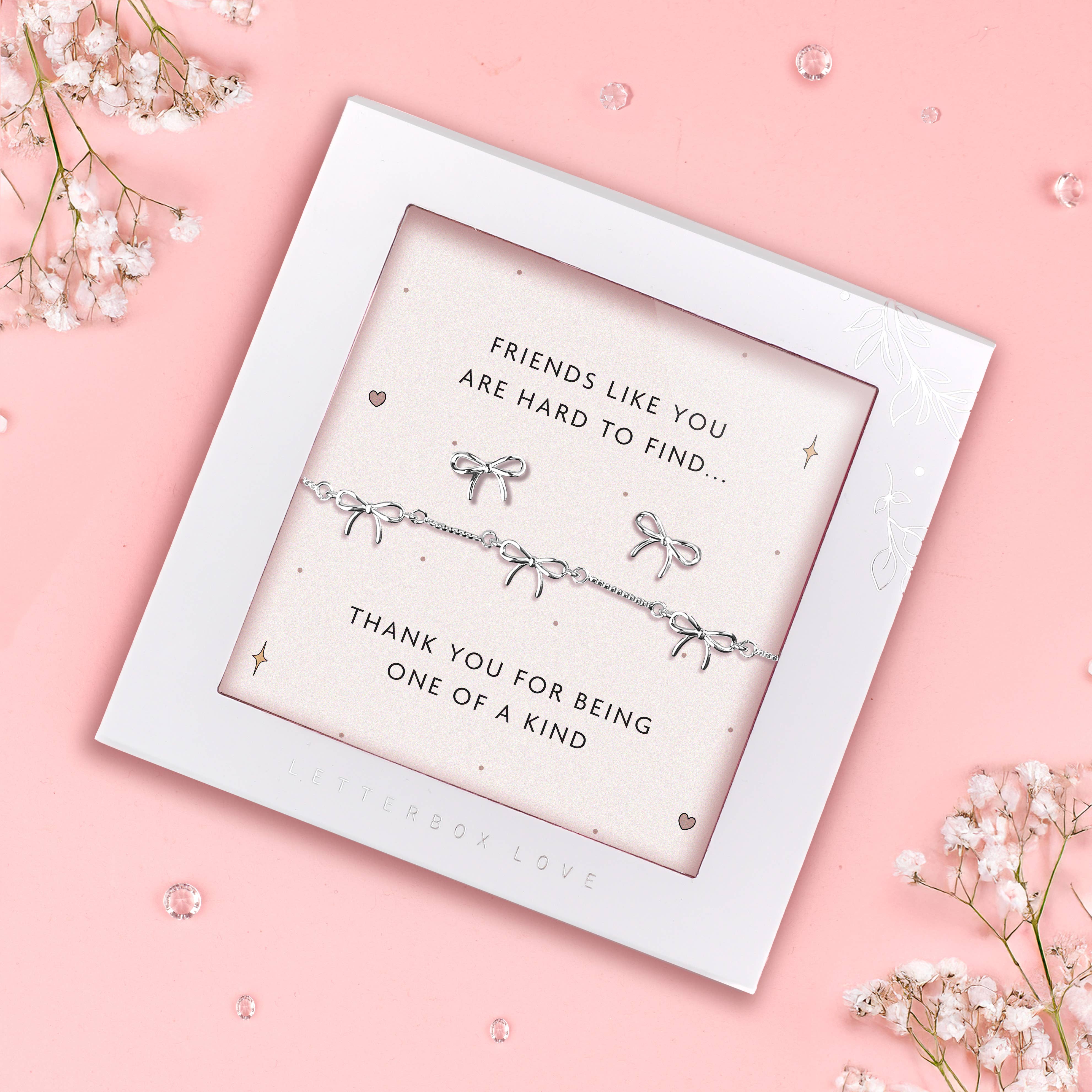 Letterbox Love Bracelets - Wholesale Stud/Post Earrings - Friendship – Silver Plated Bow Bracelet & Earring Gift Set0
