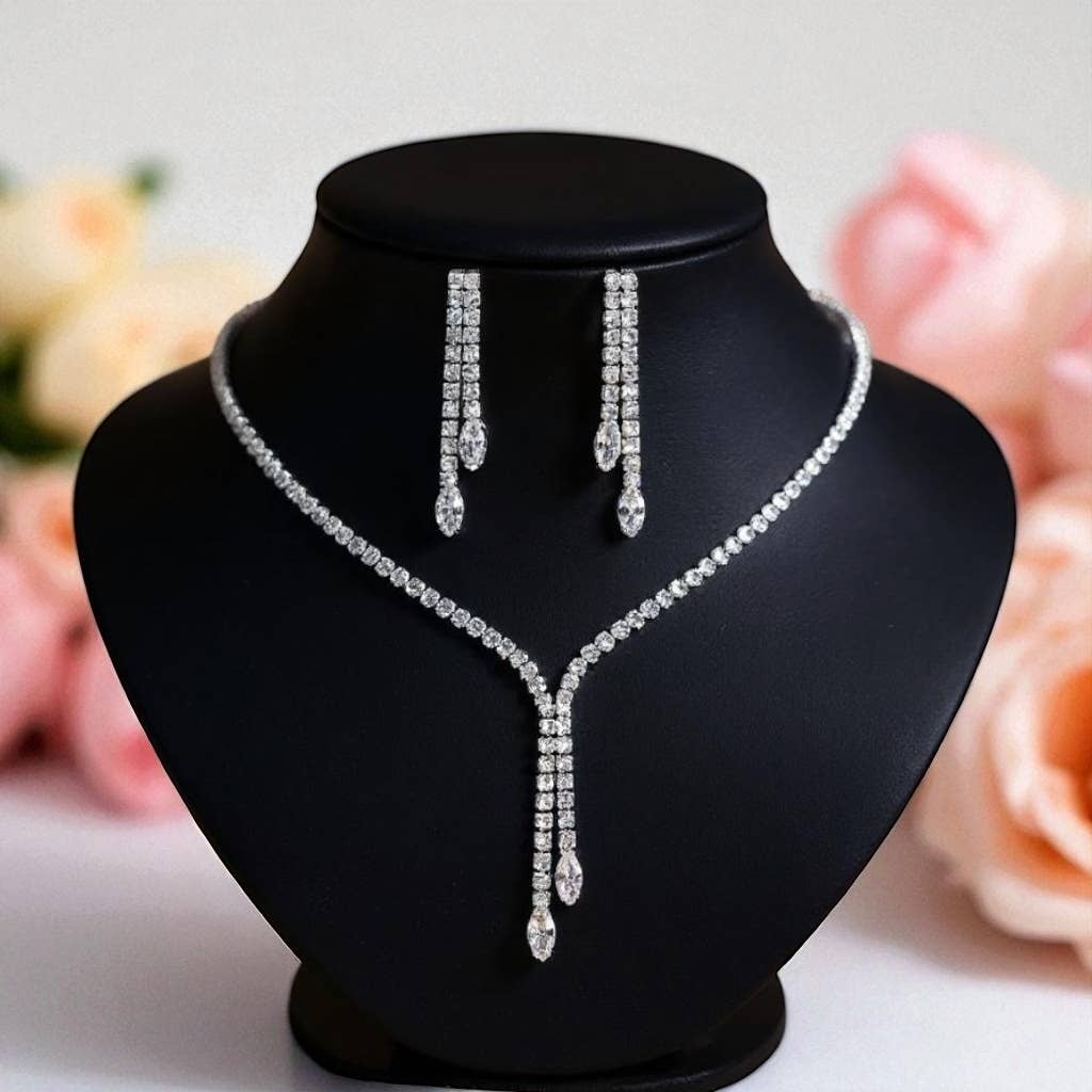 Athena Bridal Jewellery – wholesale Jewellery set – CZ COLLECTION - CRYSTAL SHIMMER DROP NECKLACE - NK268 SILVER5