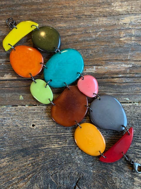 Mixed Solid Tagua Shapes Mosaic Wide Bracelet for wholesale by Veronica Riley Martens