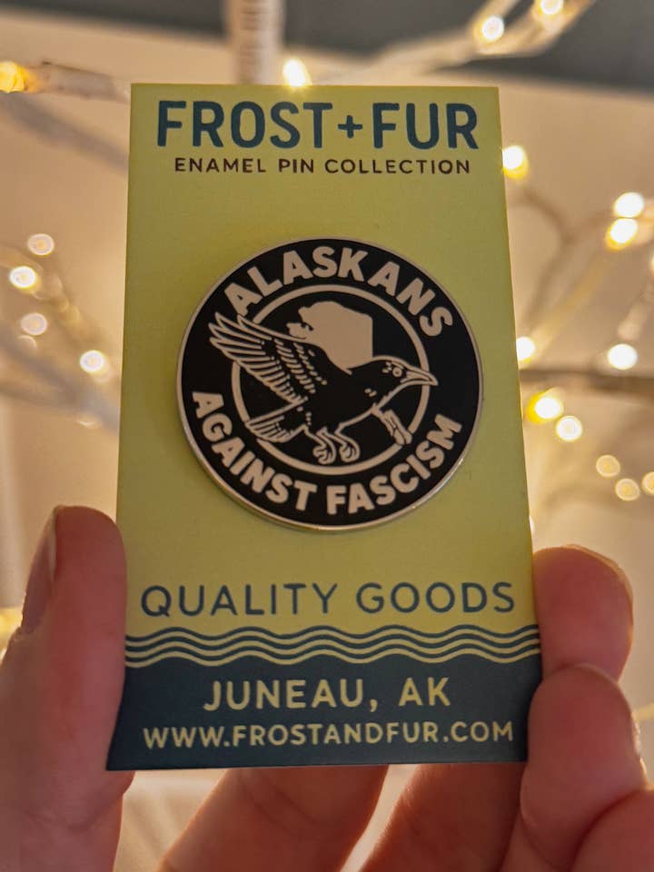 Alaskans Against Fascism Enamel Pin for wholesale by Frost and Fur