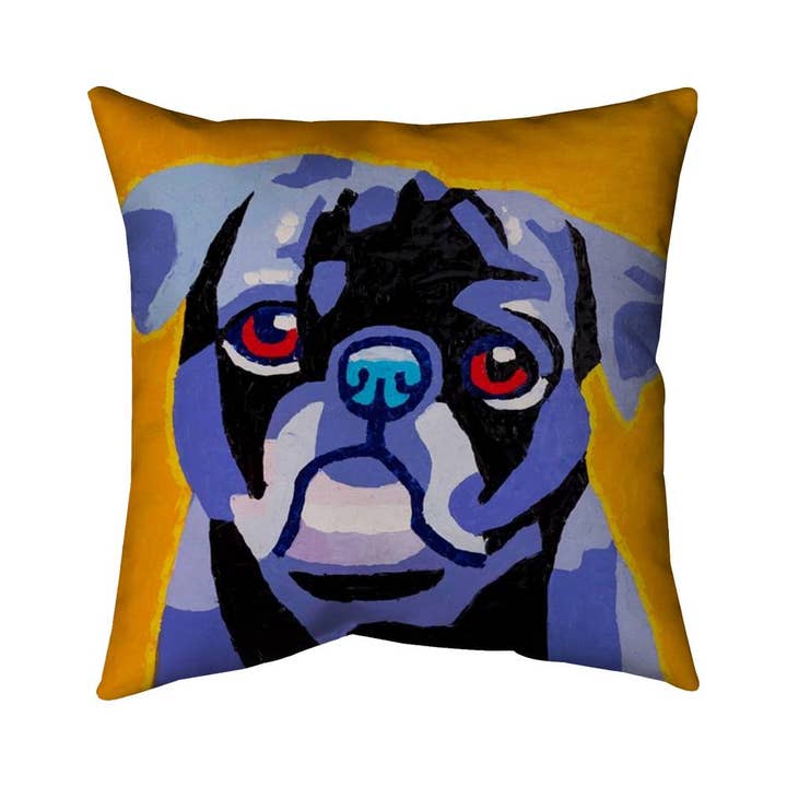 Contemporary Blue Pets Pillow | Flash the Pug Home Decor for wholesale by BEGIN HOME DECOR