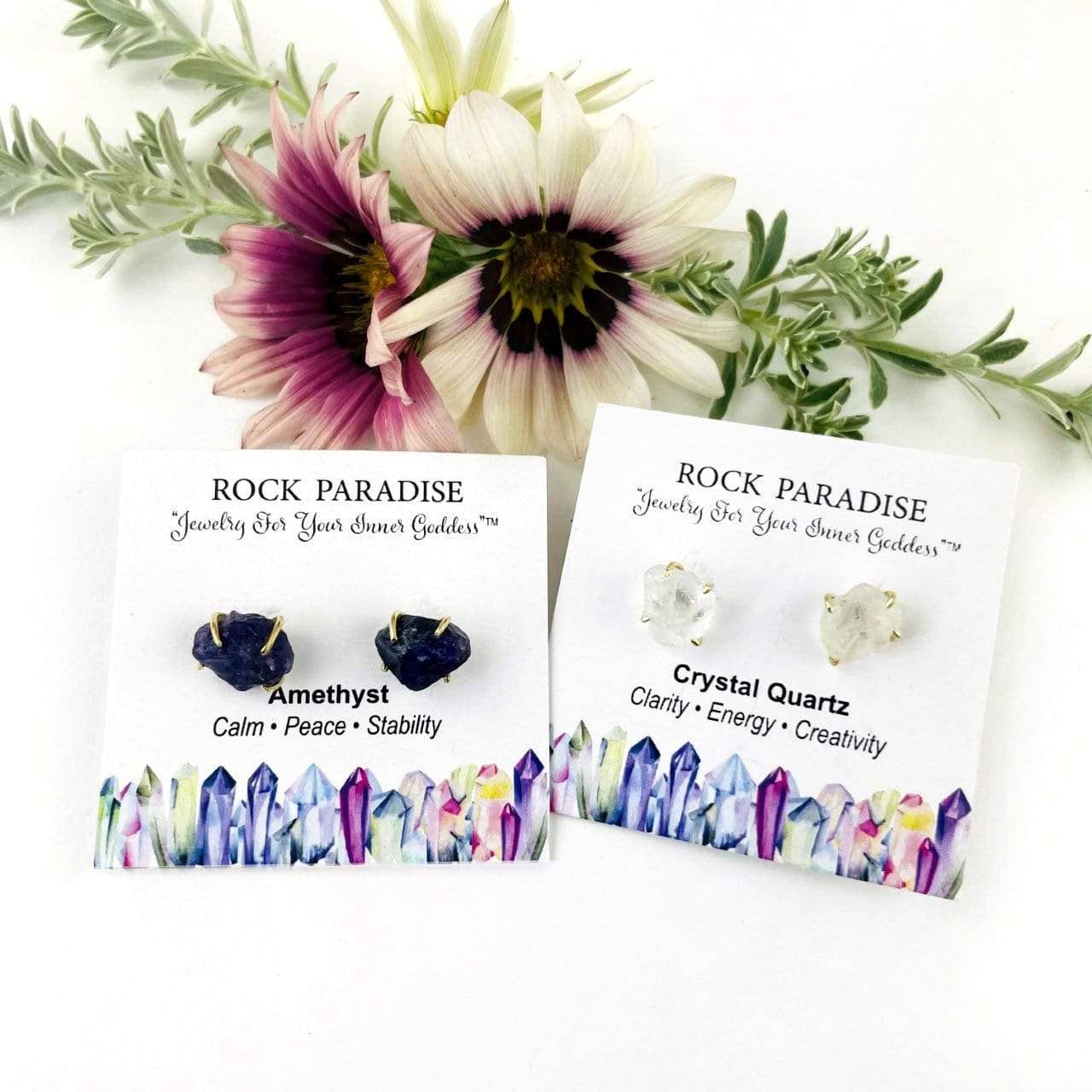 Rock Paradise - Wholesale Stud/Post Earrings - Crystal Gemstone Stud Earrings - Choose Gold or Silver8