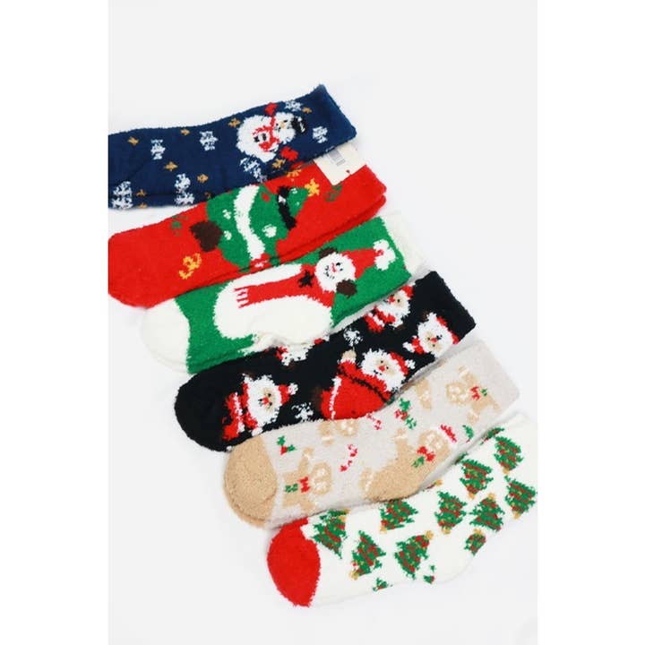 MIX COLOR Plush Cozy Christmas Theme Socks for wholesale on Faire