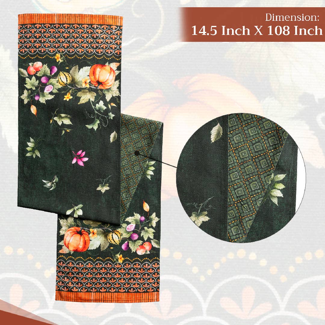 Maison d'Hermine - Design in Every Thread - Wholesale Table Runner - Table Runner - Double Layer-Fall-Pumpkin Garden - Dark Green3