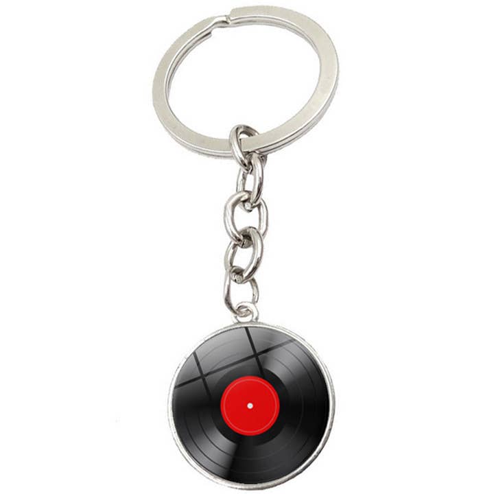 BLACK VINYL RECORD TIME GEMSTONE KEYCHAIN PENDANT_CWMM0495 for wholesale by ACCITY