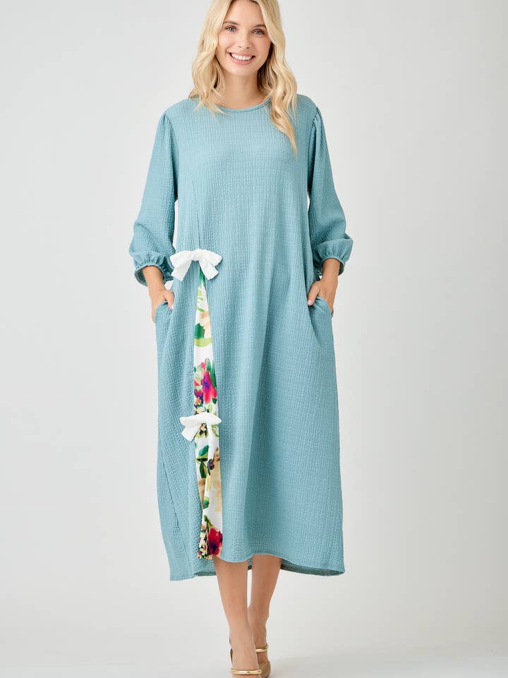 Celeste Clothing - Wholesale Dress - Women's - WOMEN'S MODEST SIDE BOW DRESS WITH PUFF SLEEVES AND POCKETS6