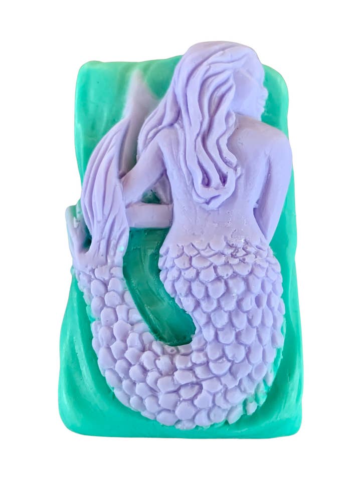 Mermaid 3D themed Bar of Soap : Lavender colored mermaid for wholesale by Plunk Soap and Candle Company