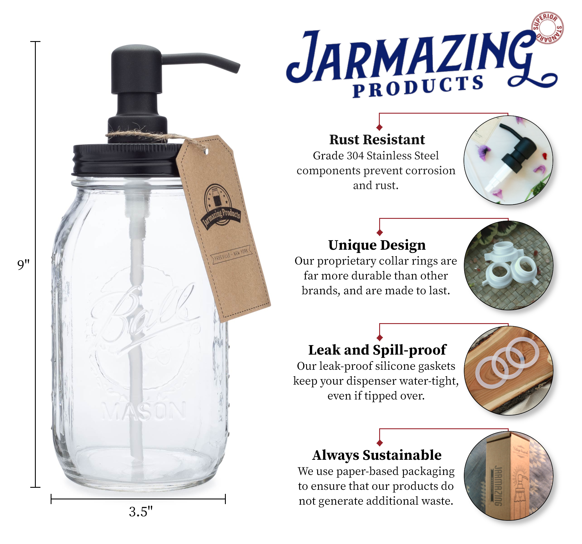 Jarmazing Products - Wholesale Soap Dispenser - Quart Mason Jar Soap and Lotion Dispenser - With 32oz Jar3