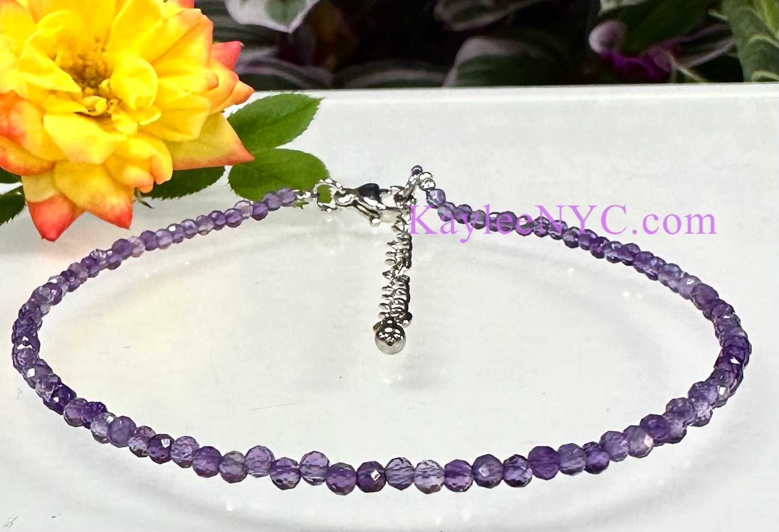 KayleeNYC - Wholesale Anklet - 2mm Natural Amethyst Anklets Crystal Healing2