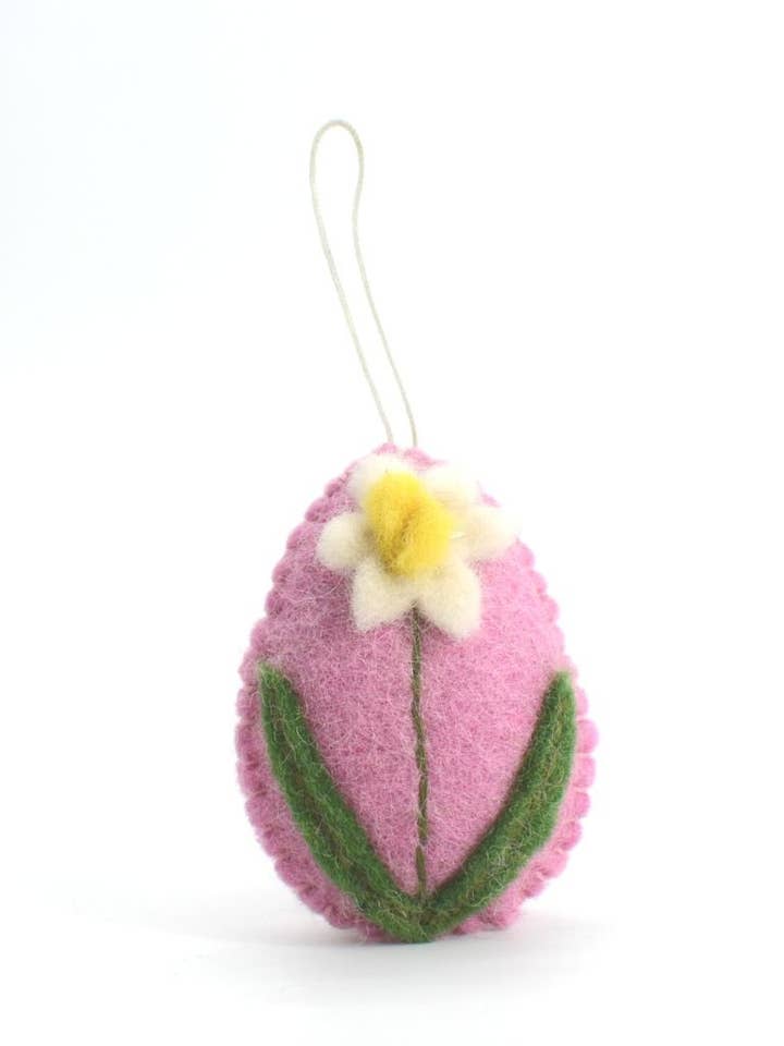 Uovo di feltro rosa pasquale con fiore | Set di 10 per la vendita all'ingrosso da parte di Woollyfelt